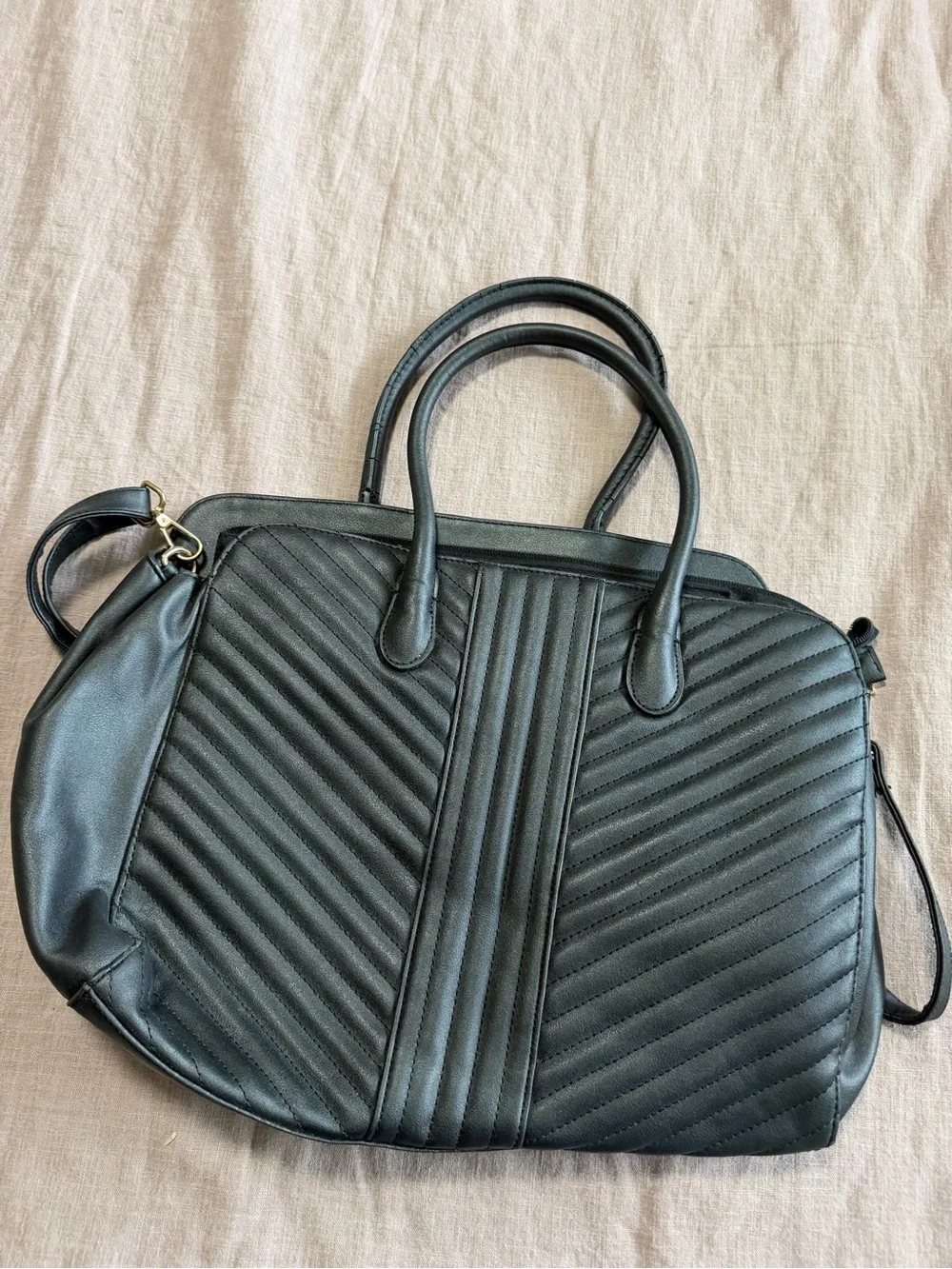 Classic Black Quilted Women's Satchel Laptop Bag Divided Padded Work Briefcase